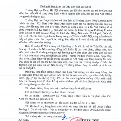 Thư mời tham dự và tài trợ, hỗ trợ cho Lễ Kỷ niệm 110 năm Trang Chủ 77Win.com Dược (1914-2014)